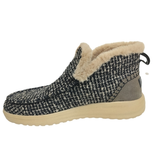 HEY DUDE Denny Tan Ankle Booties Wool Tweed Women's Moc Faux Shearling Lining - Picture 7 of 16